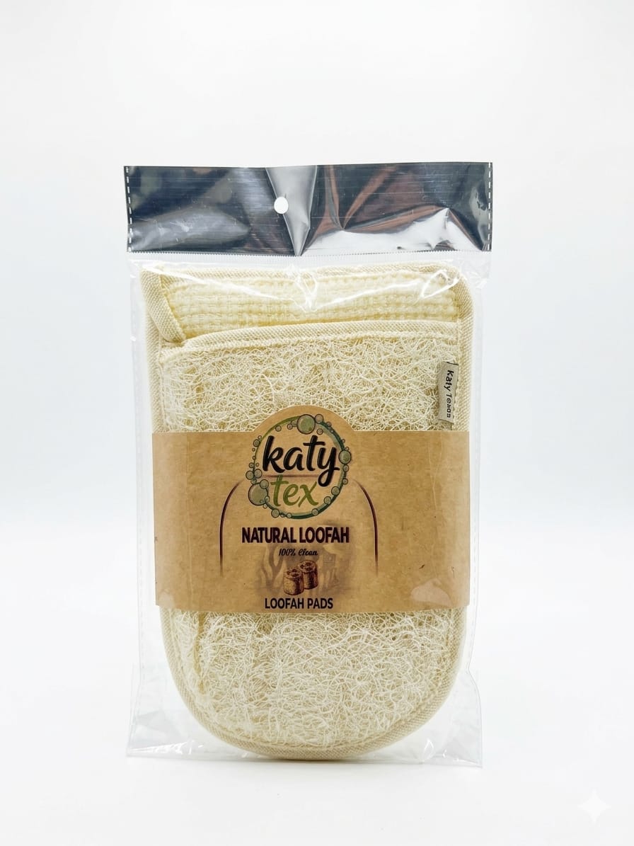 Glove Loofah in its pack, front