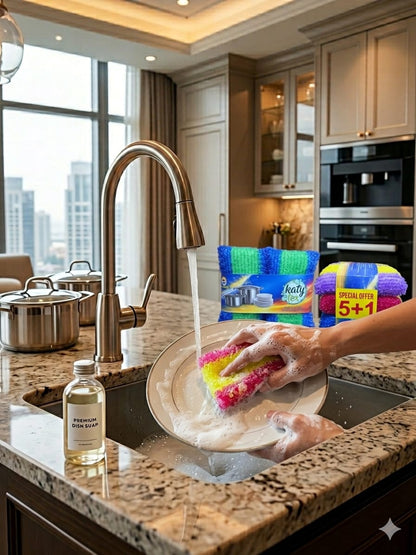 Washing a plate with the Heavy-Duty Kitchen Scrubber